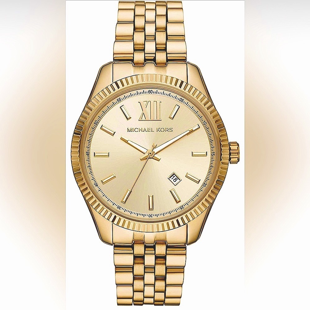Michael Kors Lexington 3-Hand Date Gold-tone Stainless Steel Watch Model #MK8857